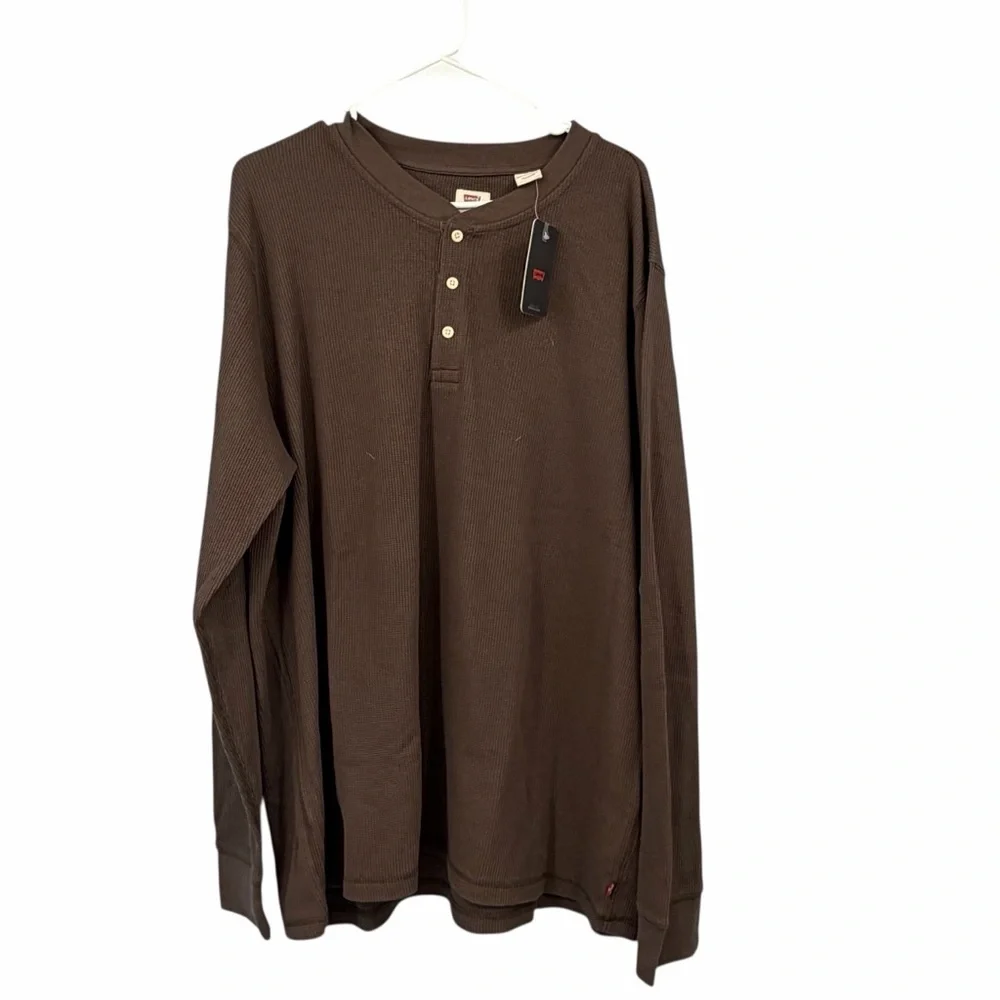 Levi's Men's Long Sleeve Brown Thermal Henley Shirt